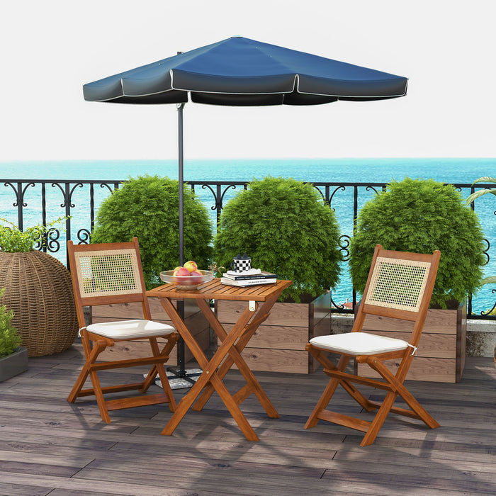 3-Piece Foldable Bistro Set in Natural Wood - Compact Outdoor & Indoor Furniture - Perfect for Small Spaces and Patios