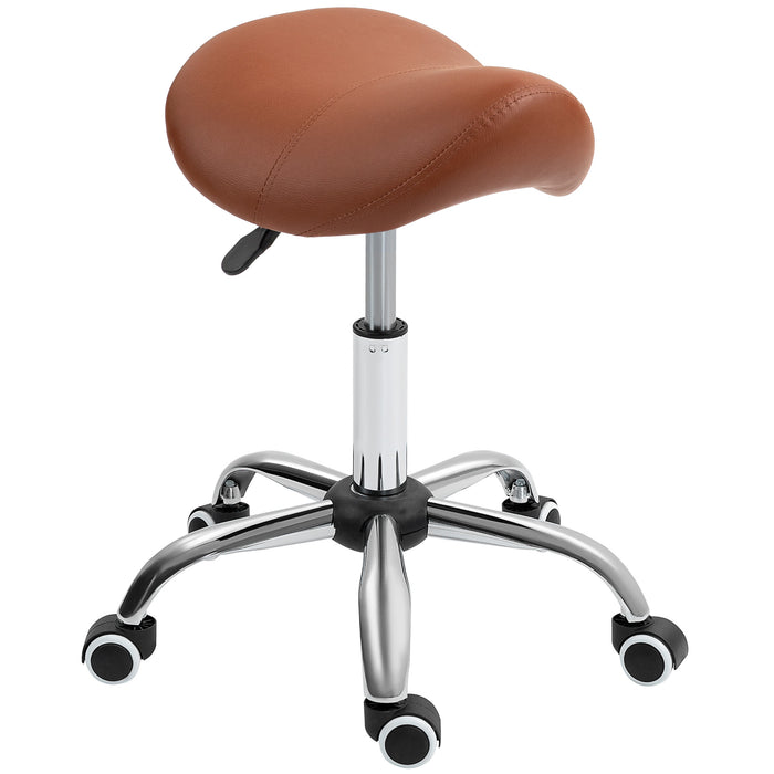 Height-Adjustable Saddle Stool - Ergonomic Salon Chair for Spa and Massage with Faux Leather in Brown - Ideal for Therapists and Stylists Comfort