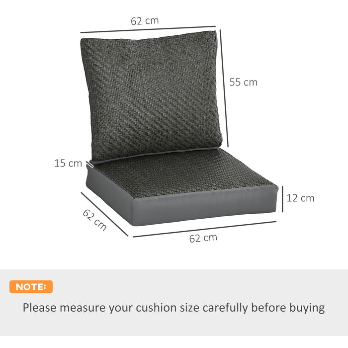 Outdoor Seat Cushions 4-Pack with Supportive Backrest - Grey Water-Repellent Fabric and PE Rattan Covers, Comfortable Pad Set for Chairs, Swings, Sofas - Enhances Patio and Garden Comfort