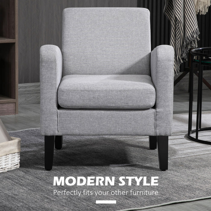 Modern Upholstered Accent Armchairs (Set of 2) - Rubber Wood Legs, Light Grey Single Sofa Design - Elegant Seating for Living Room or Bedroom