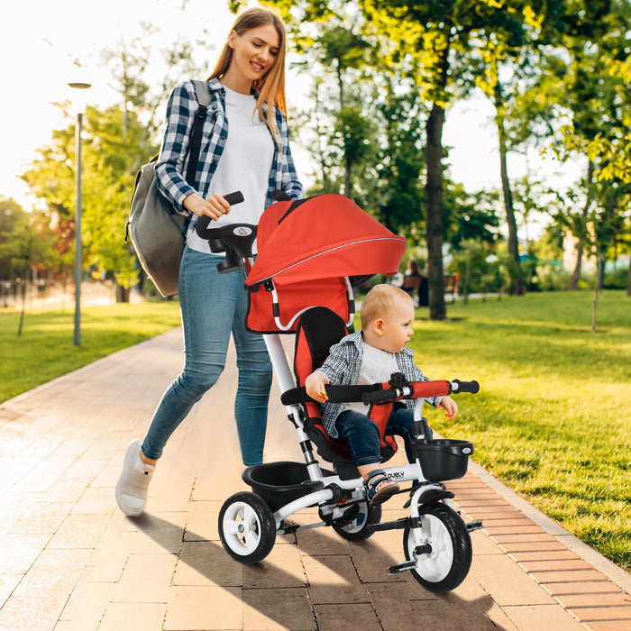 4-in-1 Baby Push Tricycle - Metal Frame with Parent Handle, Suitable for 1-5 Years Old, Red - Versatile Toddler Trike for Outdoor Fun and Learning