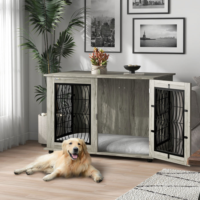 Extra Large Indoor Dog Crate End Table - 44.5" with Soft Washable Cushion & Lockable Door - Elegant Pet Furniture for Dogs