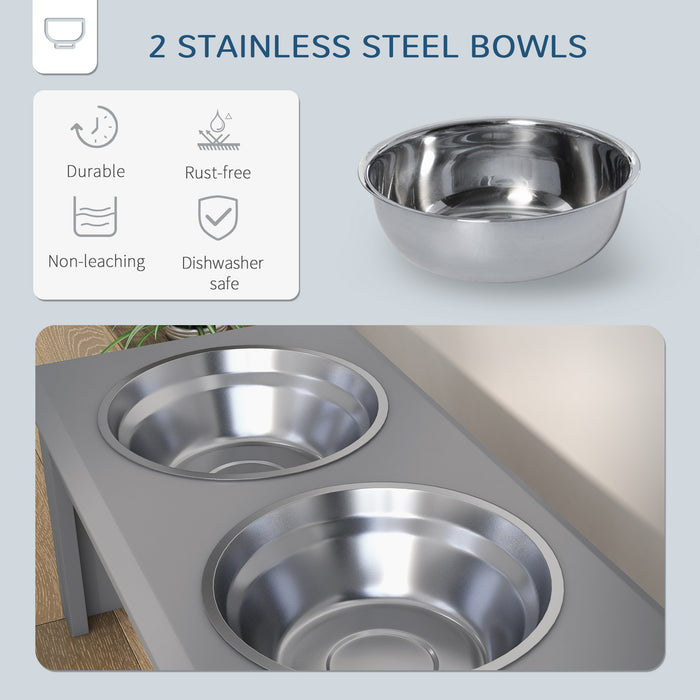 Raised Dog Feeder with Stand - Stainless Steel Bowls for Small to Medium Pets, 58x31x25cm - Ergonomic Elevated Food Station in Grey