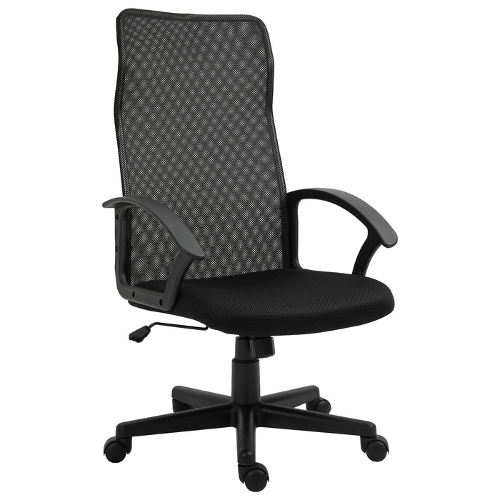 Executive High Mesh Back Chair - Adjustable Height with Wide Padded Seat and Fixed Armrests - Comfortable Home and Office Support, Black