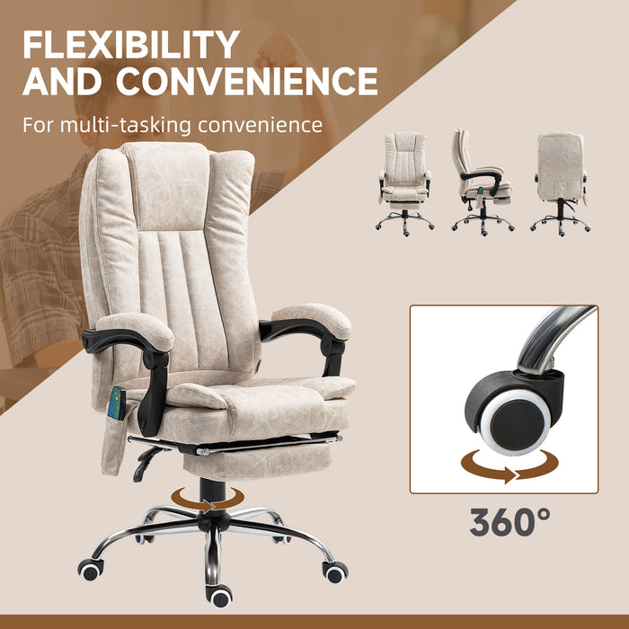 Ergonomic Heated Vibrating Chair with Adjustable Height and Footrest - Cream White Massage Office Desk Chair - Ideal for Long Hours of Work Comfort