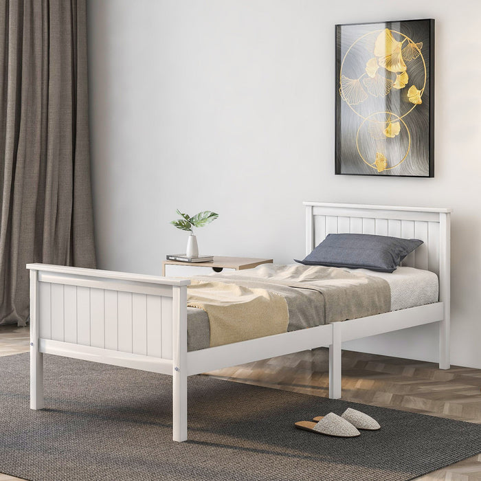 Contemporary Single Wooden Bed Frame with Headboard & Footboard - Kids & Guest Room Bedroom Furniture, 199x96x82 cm - Stylish White Design for Modern Spaces