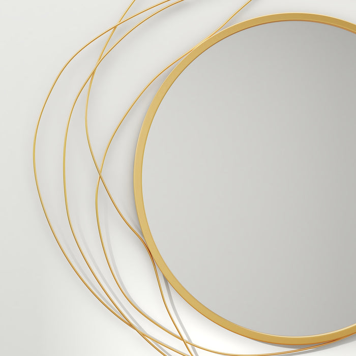 Gold Tone Abstract Metal Wire Wall Mirror - Elegant Circular Accent with Hanging Accessories - Ideal Home Decor for Modern Interiors