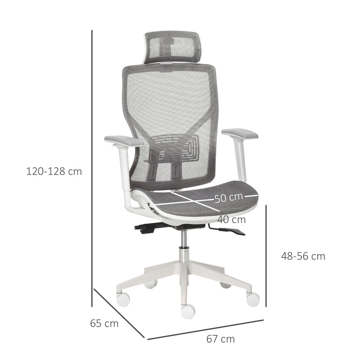 Ergonomic Chair with 3D Armrest - Comfortable 360° Swivel, Mesh Back, Adjustable Height, Wheeled Desk Chair - Ideal for Home Office Use, Grey Color