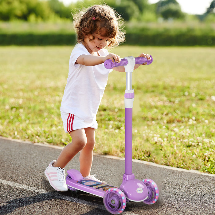 3-Wheel Scooter for Kids Aged 2-6 - Adjustable Height, LED Wheels & Soft TPE Handlebar in Purple - Ideal for Developing Balance & Coordination