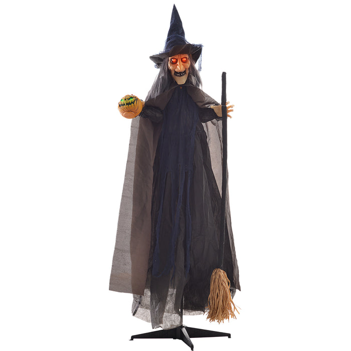 75" Sound-Activated Witch with Broomstick - Outdoor Halloween Animatronic Decoration with Light-Up Eyes and Spooky Sound Effects - Perfect for Haunted House Attractions and Festive Yard Displays