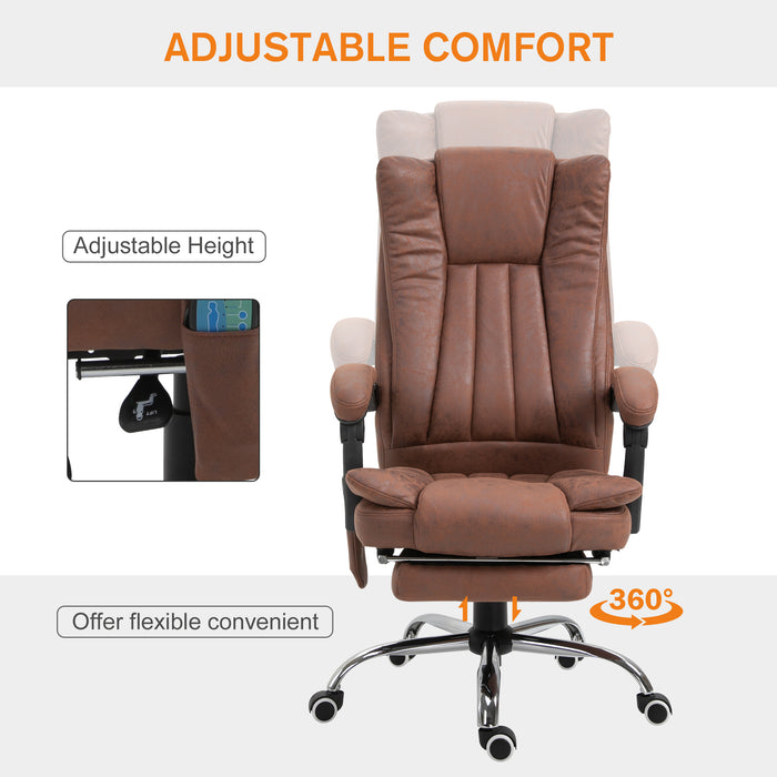 Heated Reclining Leathaire Fabric Computer Chair with Footrest - High Back Vibration Massage Office Chair in Brown - Comfort for Long Hours at Desk