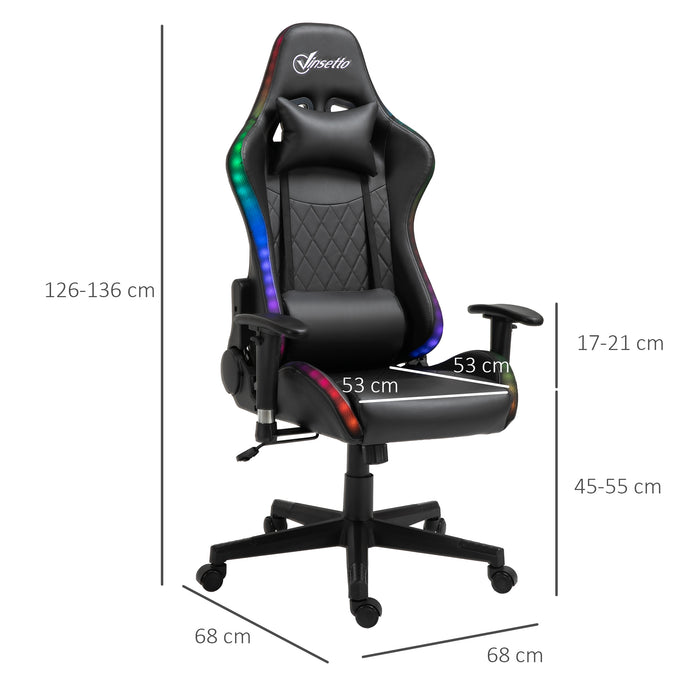 RGB LED Gaming Chair with 2D Armrests and Lumbar Support - Height Adjustable and Swivel Reclining Computer Desk Chair - Ideal for Racing Gamers and Home Office Use