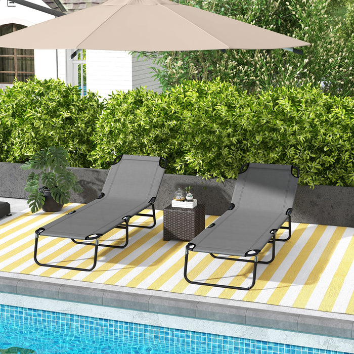 Garden Sun Lounger - Adjustable Five-Position Reclining Back in Sleek Grey - Ideal for Patio Relaxation & Poolside Comfort