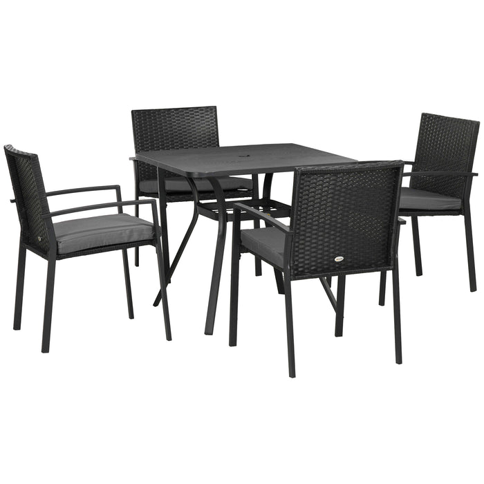 4-Person Rattan Outdoor Dining Ensemble - 5-Piece Patio Set with Cushions & Umbrella-Ready Table - Perfect for Family Garden Gatherings