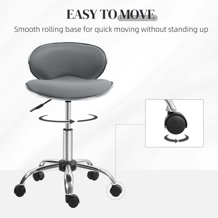 Comfortable Grey Salon Stool - Adjustable, Rolling, Swivel Seat for Beauty Spas - Ideal for Estheticians and Tattoo Artists