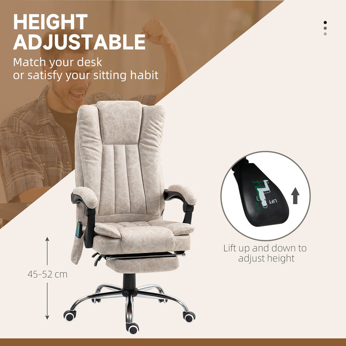 Ergonomic Heated Vibrating Chair with Adjustable Height and Footrest - Cream White Massage Office Desk Chair - Ideal for Long Hours of Work Comfort