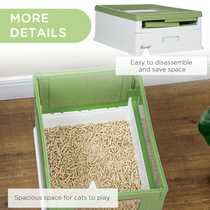 Portable Hooded Cat Litter Box with Scoop - Lime Green Front Entry Pet Toilet - Ideal for Indoor Cat Privacy and Odor Control