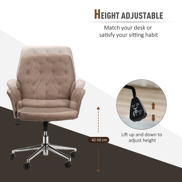 Office Swivel Chair with Micro Fiber Upholstery - Mid-Back, Adjustable Seat, and Arms for Computer Desk - Comfortable Seating Solution for Professionals, Coffee Brown