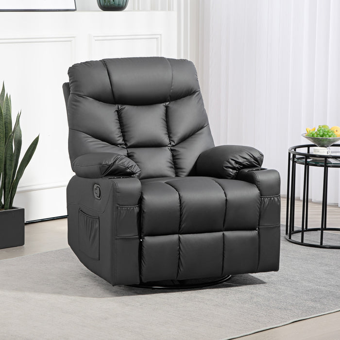 Luxury Faux Leather Swivel Recliner Chair - Manual Reclining Armchair with Built-In Footrest & Cup Holders - Comfortable Home Theater Seating for Living Room Relaxation