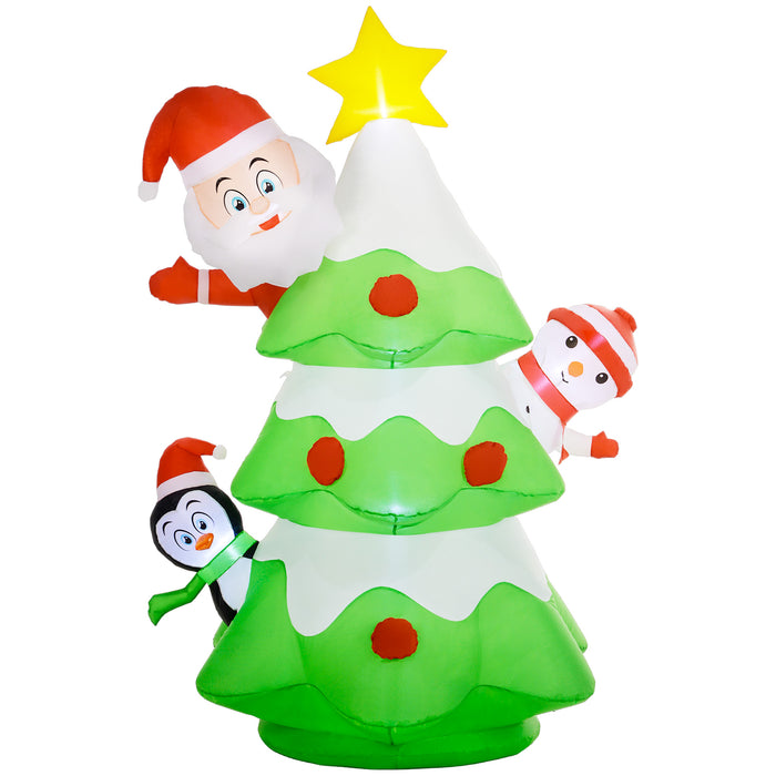 Outsunny 8FT Christmas Inflatable Christmas Tree with Santa Claus, Snowman and Penguin Behind, Christmas Blow Up Outdoor LED Display for Garden Party