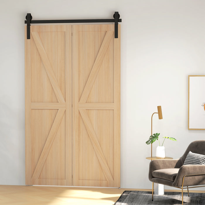 Bi-Folding Sliding Barn Door Hardware Kit - 4FT/122CM Heavy Duty Track System with J Shape Hangers for Dual Doors - Space-Saving & Stylish Access Solution for Home Interiors