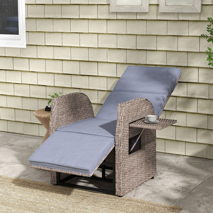 Hand-Woven PE Rattan Recliner with Cushion - Adjustable Garden Leisure Chair & Footrest, Side Table Included - Ideal for Patio & Deck Comfort