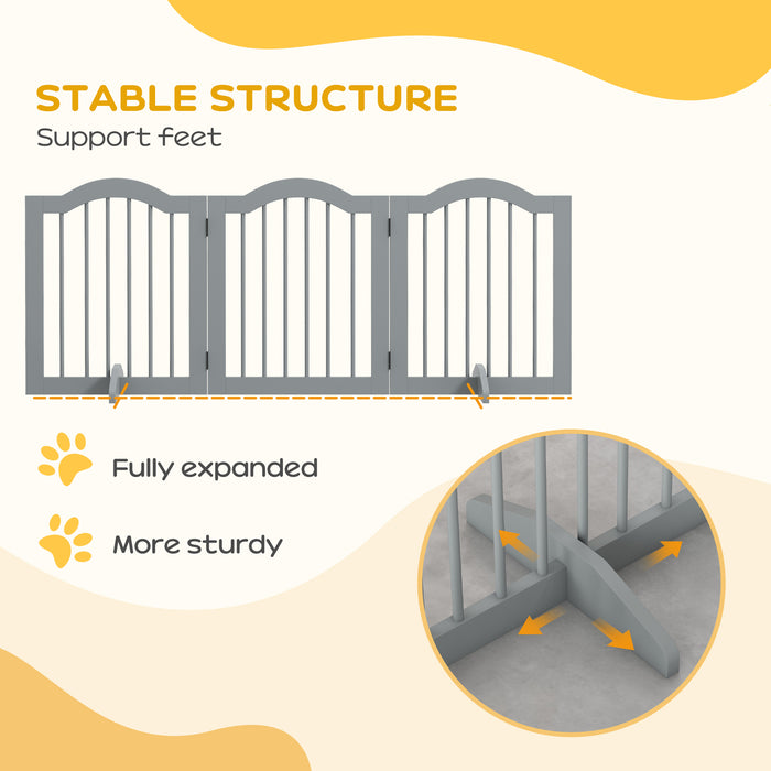 Freestanding 3-Panel Dog Gate with Support Feet - Wooden Pet Safety Barrier, Light Grey Finish - Ideal for Small to Medium Dogs, Secure Indoor Spaces