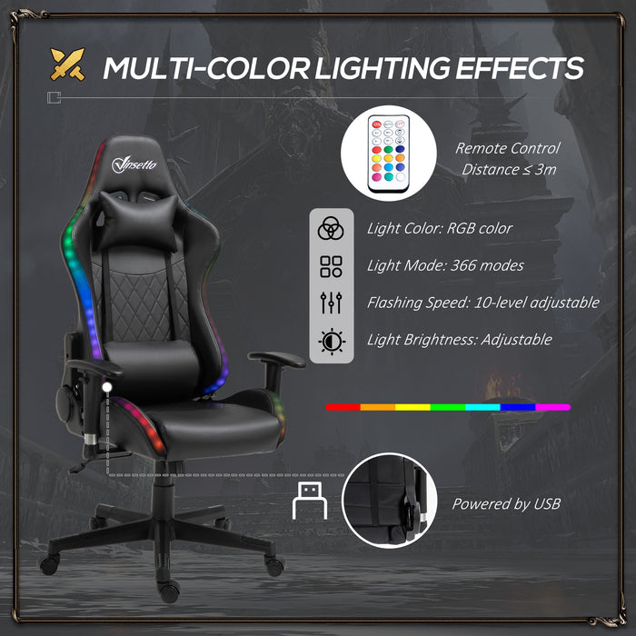 RGB LED Gaming Chair with 2D Armrests and Lumbar Support - Height Adjustable and Swivel Reclining Computer Desk Chair - Ideal for Racing Gamers and Home Office Use