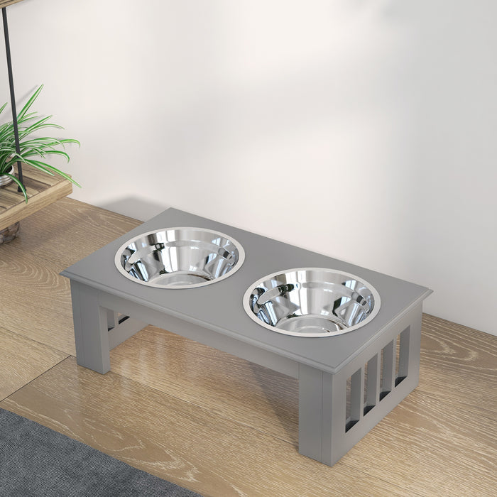 Elevated Stainless Steel Dog Bowls with Stand - 44x24x15cm Pet Feeder for Extra Small to Small Dogs - Ergonomic Raised Feeding Station in Grey