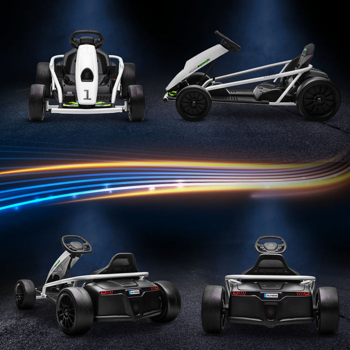 Electric Go Kart for Kids 24V - Drift Racing Ride-On with 2 Speed Settings, White - Ideal for Boys & Girls Aged 8-12 Years Old