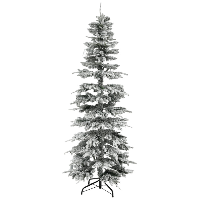 6ft Pencil Artificial Christmas Tree - Snow-Flocked, 600-Tipped, Downswept Branch Design - Auto-Open with Sturdy Steel Base for Holiday Home and Office Decor