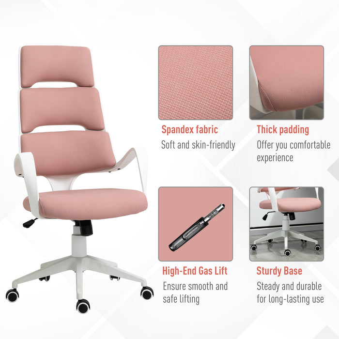 Ergonomic High Back Executive Office Chair - Comfortable 360 Swivel with 5 Durable Castor Wheels and Foam Padding - Ideal for Long Work Sessions with Wide Arm Support, Pink