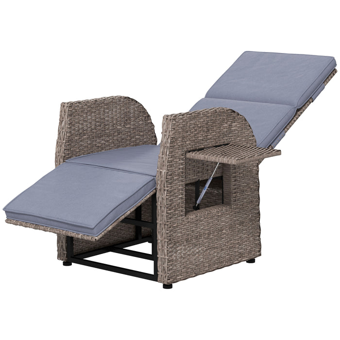 Hand-Woven PE Rattan Recliner with Cushion - Adjustable Garden Leisure Chair & Footrest, Side Table Included - Ideal for Patio & Deck Comfort