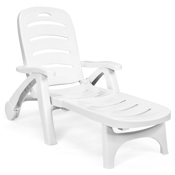 Chaise Lounge Chair with Built-In Wheels - Adjustable Reclining Seat for Ultimate Comfort - Ideal for Relaxation and Sunbathing in Backyard, Patio, Poolside