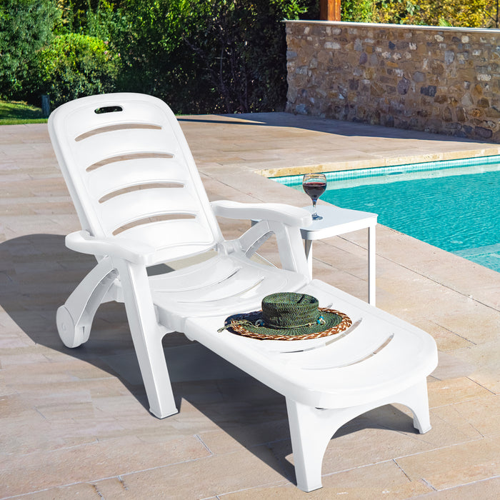 Chaise Lounge Chair with Built-In Wheels - Adjustable Reclining Seat for Ultimate Comfort - Ideal for Relaxation and Sunbathing in Backyard, Patio, Poolside