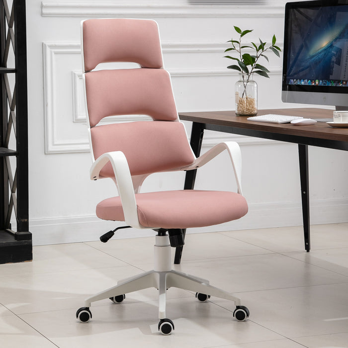 Ergonomic High Back Executive Office Chair - Comfortable 360 Swivel with 5 Durable Castor Wheels and Foam Padding - Ideal for Long Work Sessions with Wide Arm Support, Pink