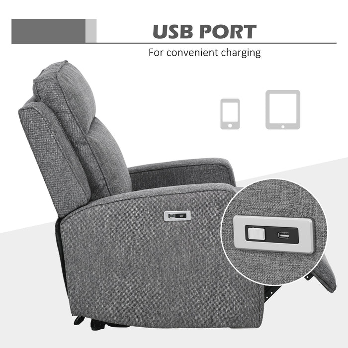 Adjustable Charcoal Grey Electric Recliner Armchair with USB Port - Cozy Armchair with Adjustable Leg Rest for Personalized Comfort - Ideal for Relaxation and Modern Living Spaces