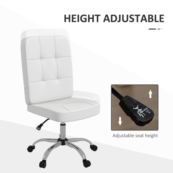 Armless Faux Leather Desk Chair - Adjustable Height Office Seating, White - Comfortable Chair for Home Office and Students