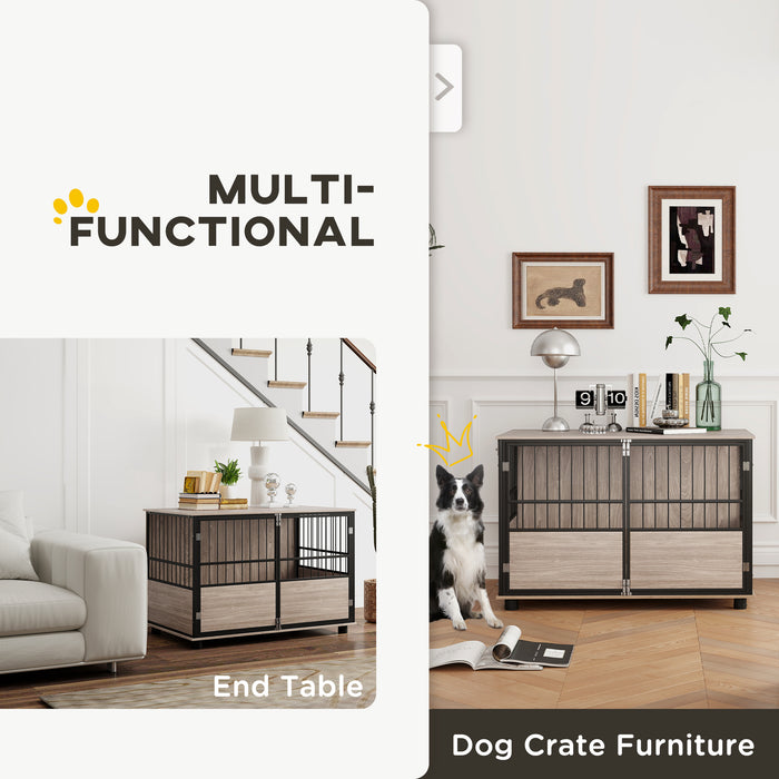 Large Wooden Dog Crate End Table with Soft Washable Cushion - 100cm 3-Door Indoor Pet Kennel - Stylish Furniture for Large Breed Dogs