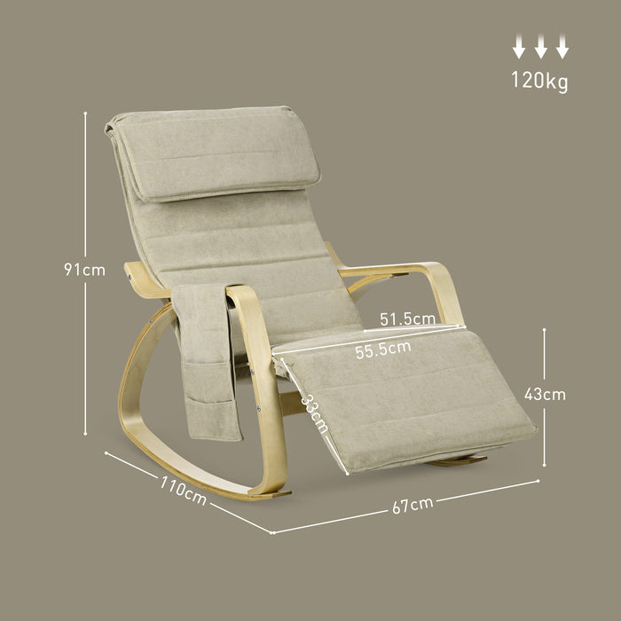 Rocking Lounge Chair with Adjustable Footrest - Recliner with Side Pocket and Pillow, Cream White - Ideal for Relaxation and Comfort in Home Lounging