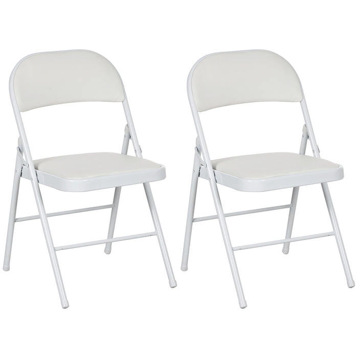 Cushioned White Steel Chairs, Set of 2 - Durable Foldable Seating Solution - Ideal for Events and Gatherings