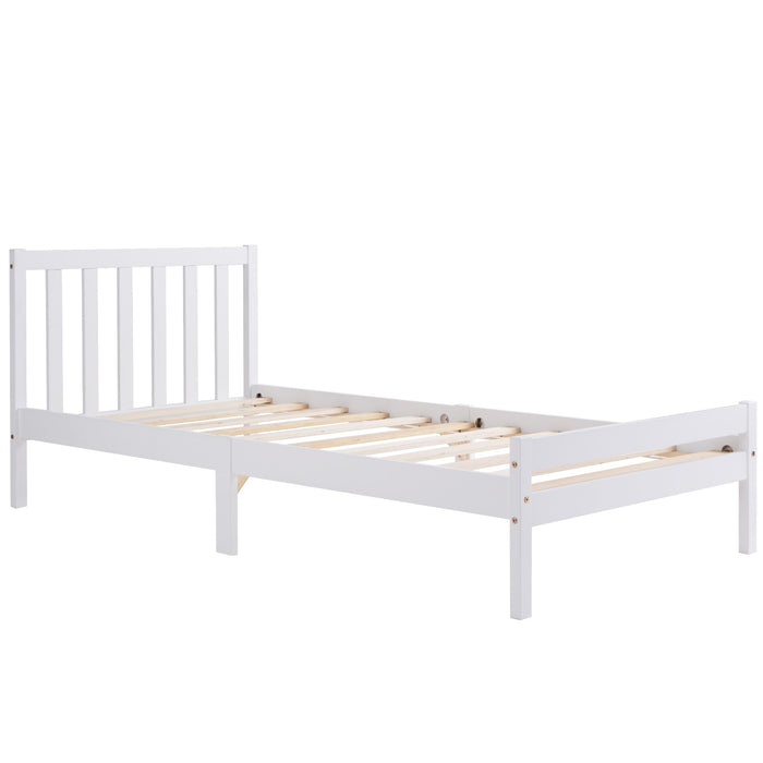 Wooden Single Bed Frame 3ft with Headboard - No Box Spring Needed, Easy to Assemble, White, 196x94x77 cm - Perfect for Kids and Guest Rooms