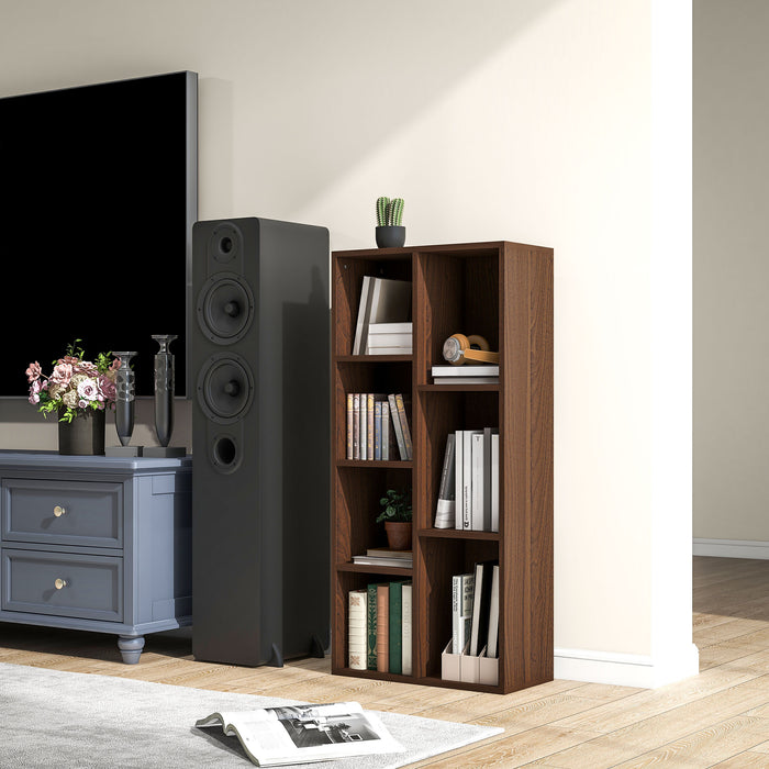 Seven-Cube Storage Organizer - Walnut Finish Shelving Unit - Space-Saving Bookshelf for Home or Office Use