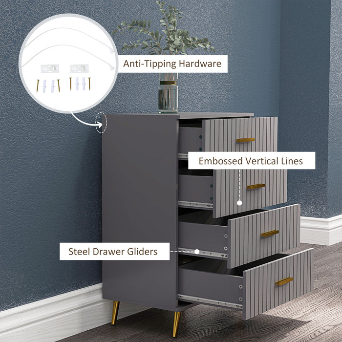 Modern 4-Drawer Bedroom Chest - Stylish Dark Grey Dresser with Aluminium Legs for Ample Storage - Sleek Organizer for Contemporary Home Decor