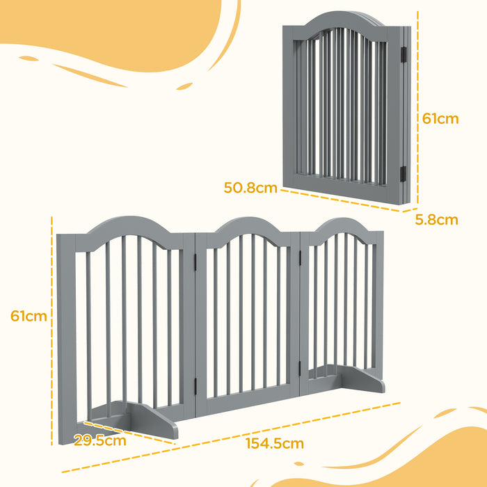 Freestanding 3-Panel Dog Gate with Support Feet - Wooden Pet Safety Barrier, Light Grey Finish - Ideal for Small to Medium Dogs, Secure Indoor Spaces