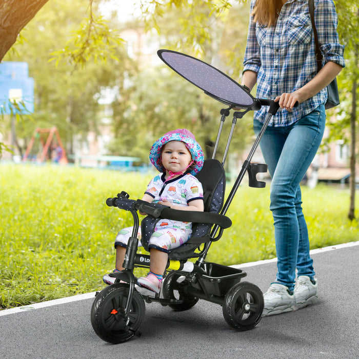 6-in-1 Kids' Tricycle - 5-Point Safety Harness, Detachable Sun Canopy, Dark Blue - Versatile Outdoor Fun for Toddlers