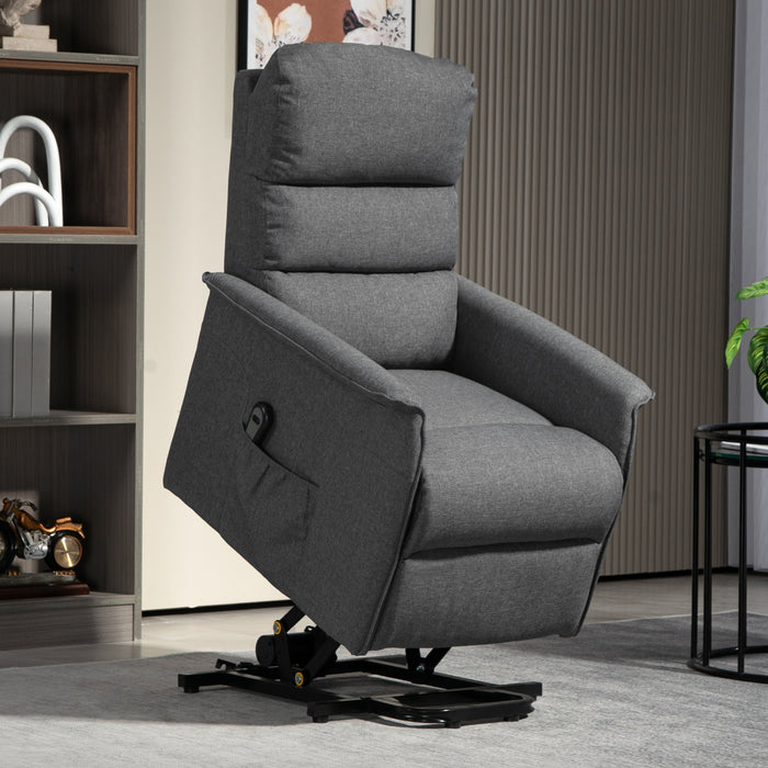 Electric Power Lift Reclining Chair - Fabric Armchair with Spring Pack Seat, Remote, and Side Pockets - Elderly-Friendly Design with Footrest for Living Room Comfort, Grey