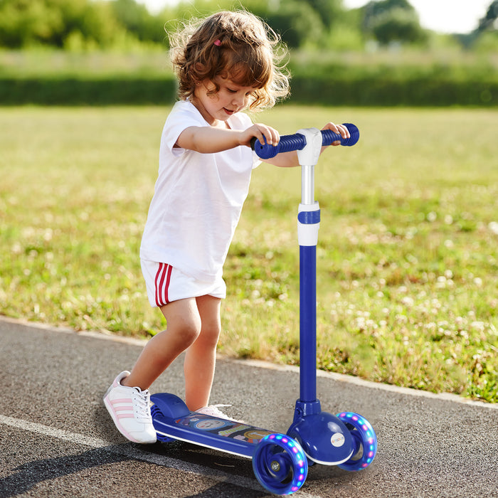 Kids 3 Wheel Scooter - Adjustable Height & LED Light-Up Wheels, TPE Handlebar for Comfort - Perfect Ride for Children Aged 2-6, Blue