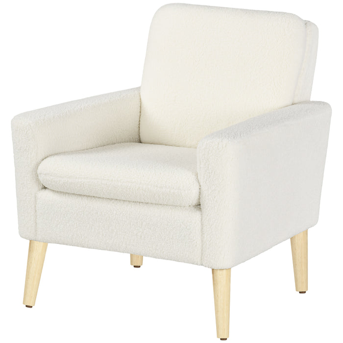 Teddy Occasional Chair - Modern Upholstered Accent Armchair with Wide Padded Seat and Sturdy Wood Legs, Cream White - Ideal for Elegant Home Decor and Comfortable Seating