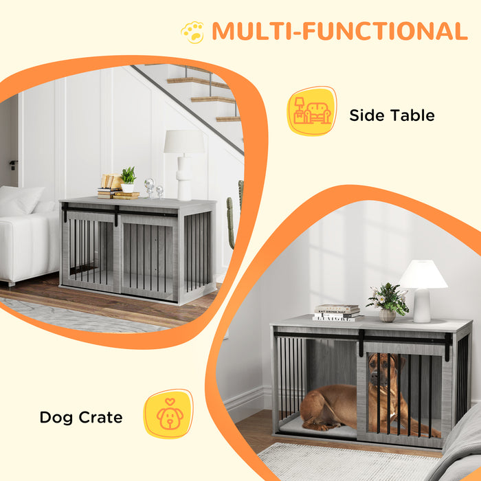 Extra Large Dog Crate End Table - 118cm Indoor Kennel with Comfortable Removable Cushion - Stylish Pet Furniture for Big Dogs, Grey Color